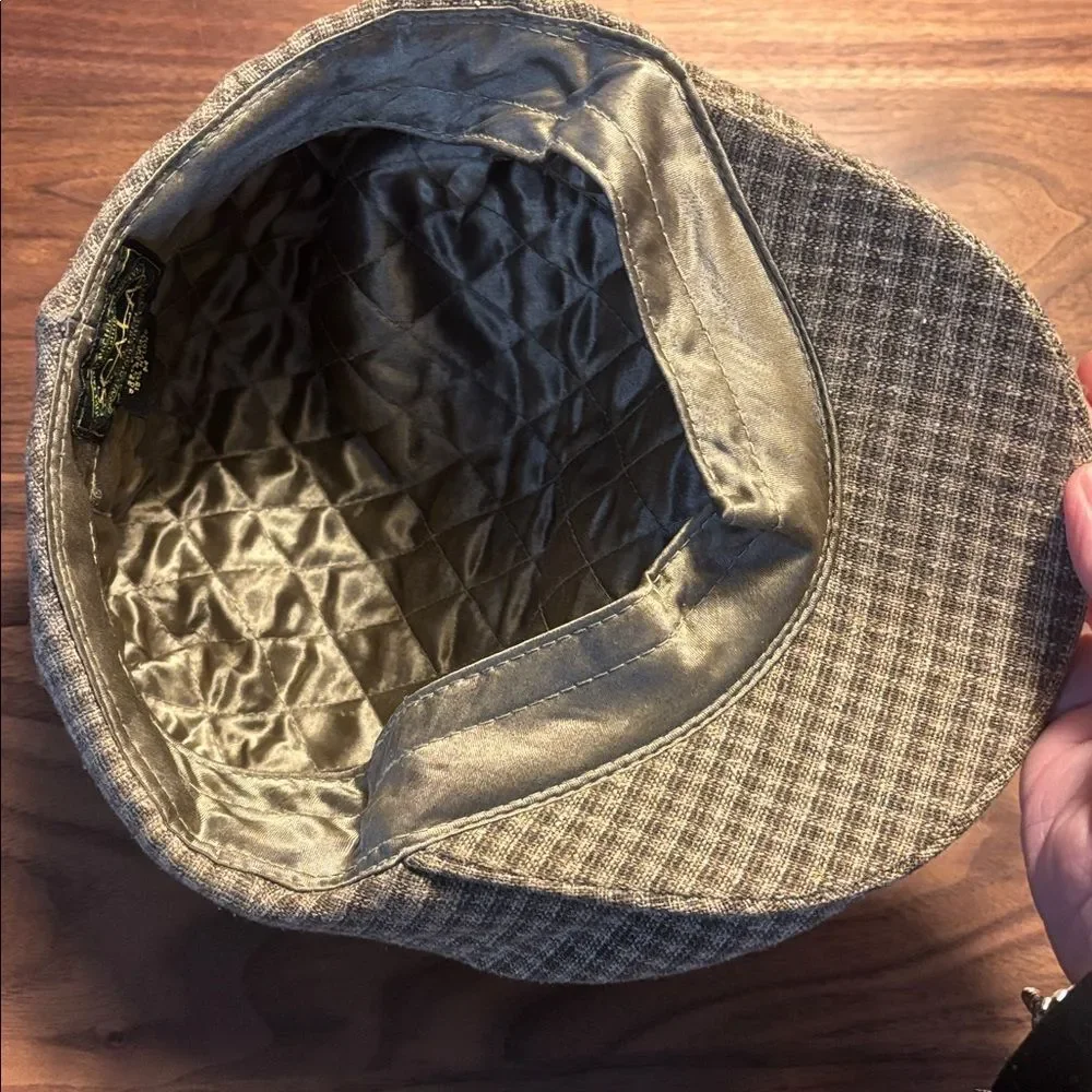 Scala Houndstooth Newsboy Cabbie Cap - Taupe and Cream - M